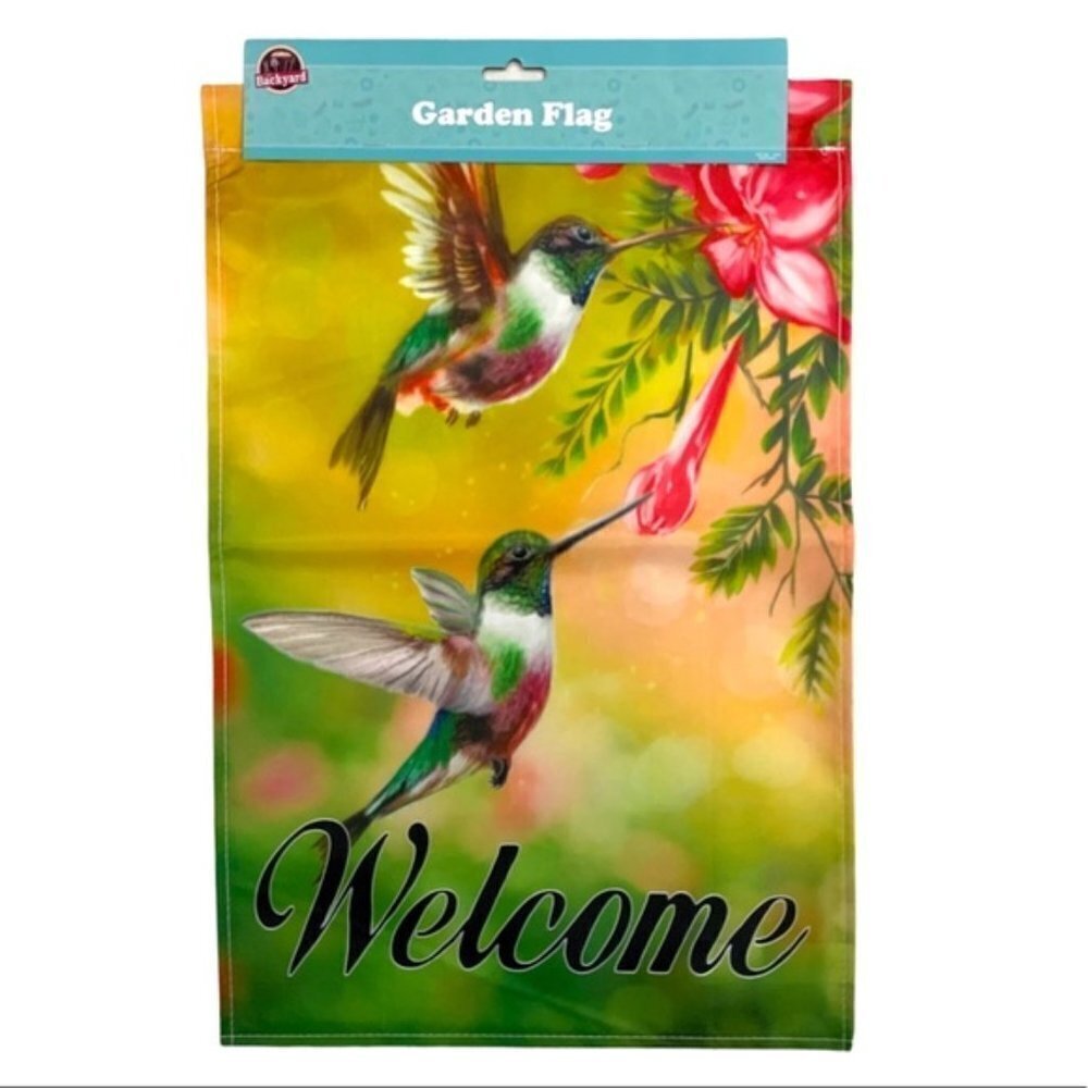 Garden Yard Flag Hummingbirds Garden Welcome Floral Multicolor 12 X 18 in